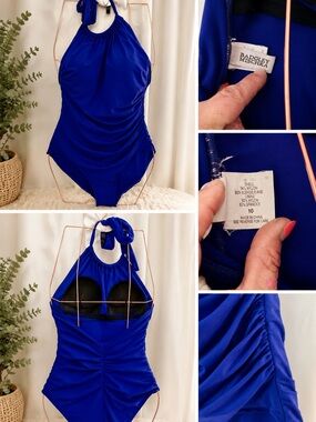 Badgley Mischka Cobalt Blue Halter One-Piece Swimsuit